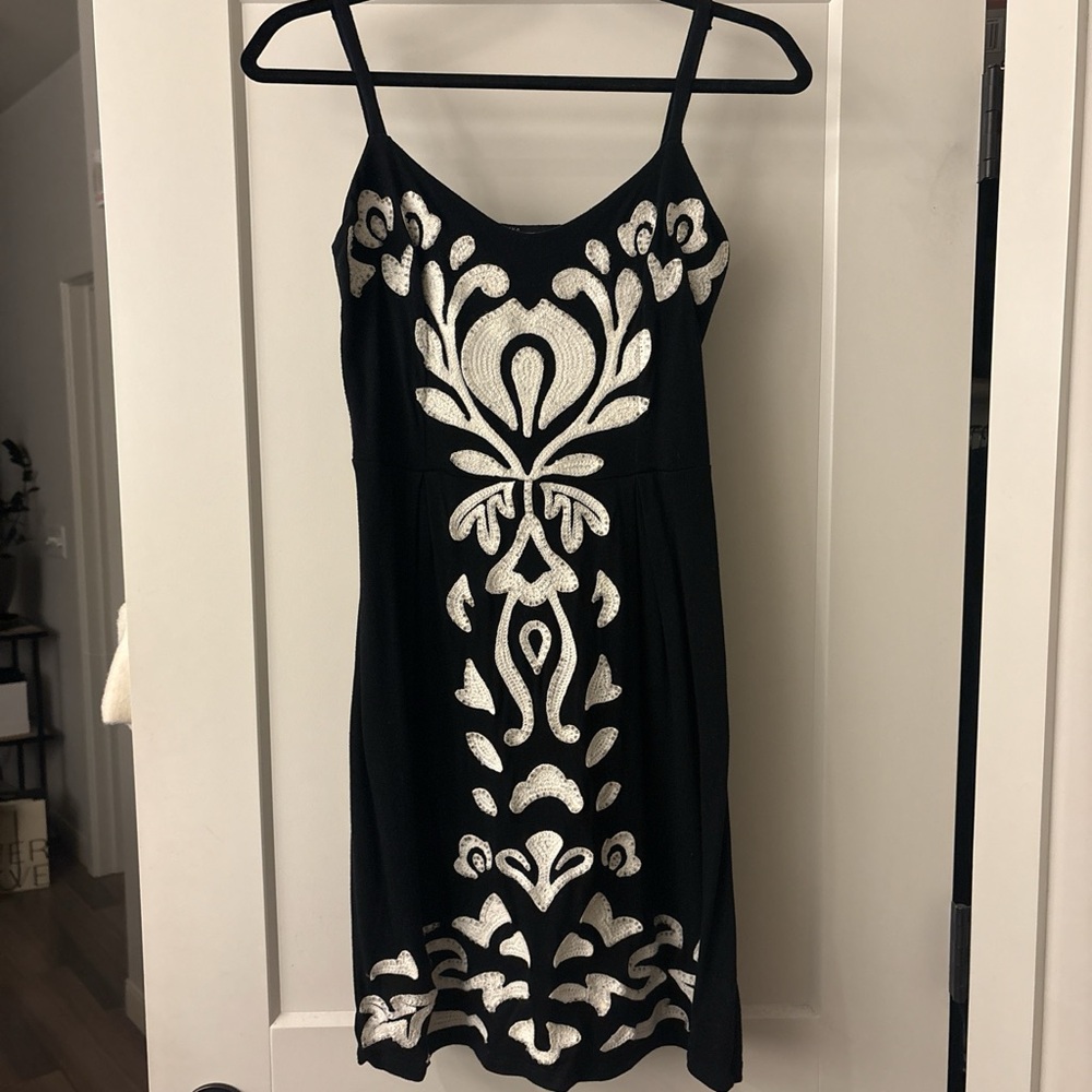 INC International Concepts Black Dress with White Embroidery
